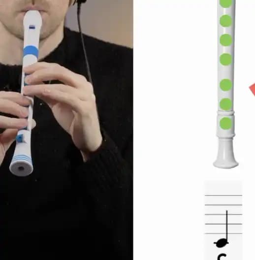 Kidstrument recorder course thumbnail showing recorder fingering and notation