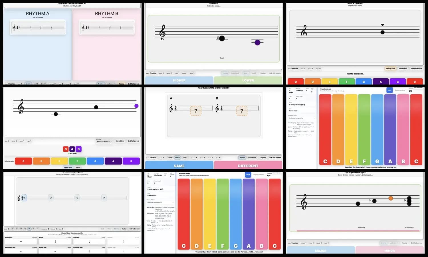 A mosaic of Kidstrument practice tool thumbnails