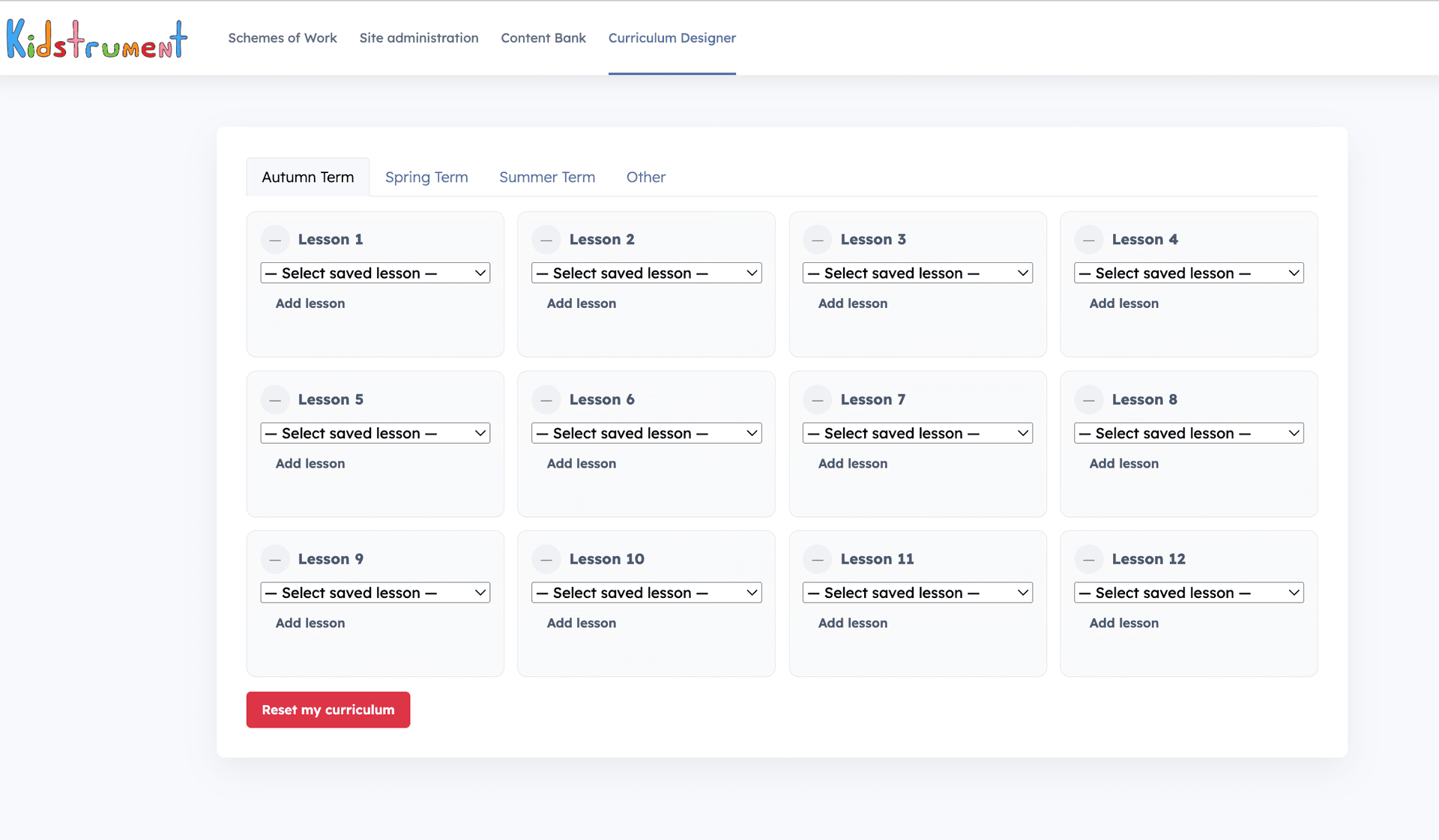 Kidstrument curriculum designer screenshot