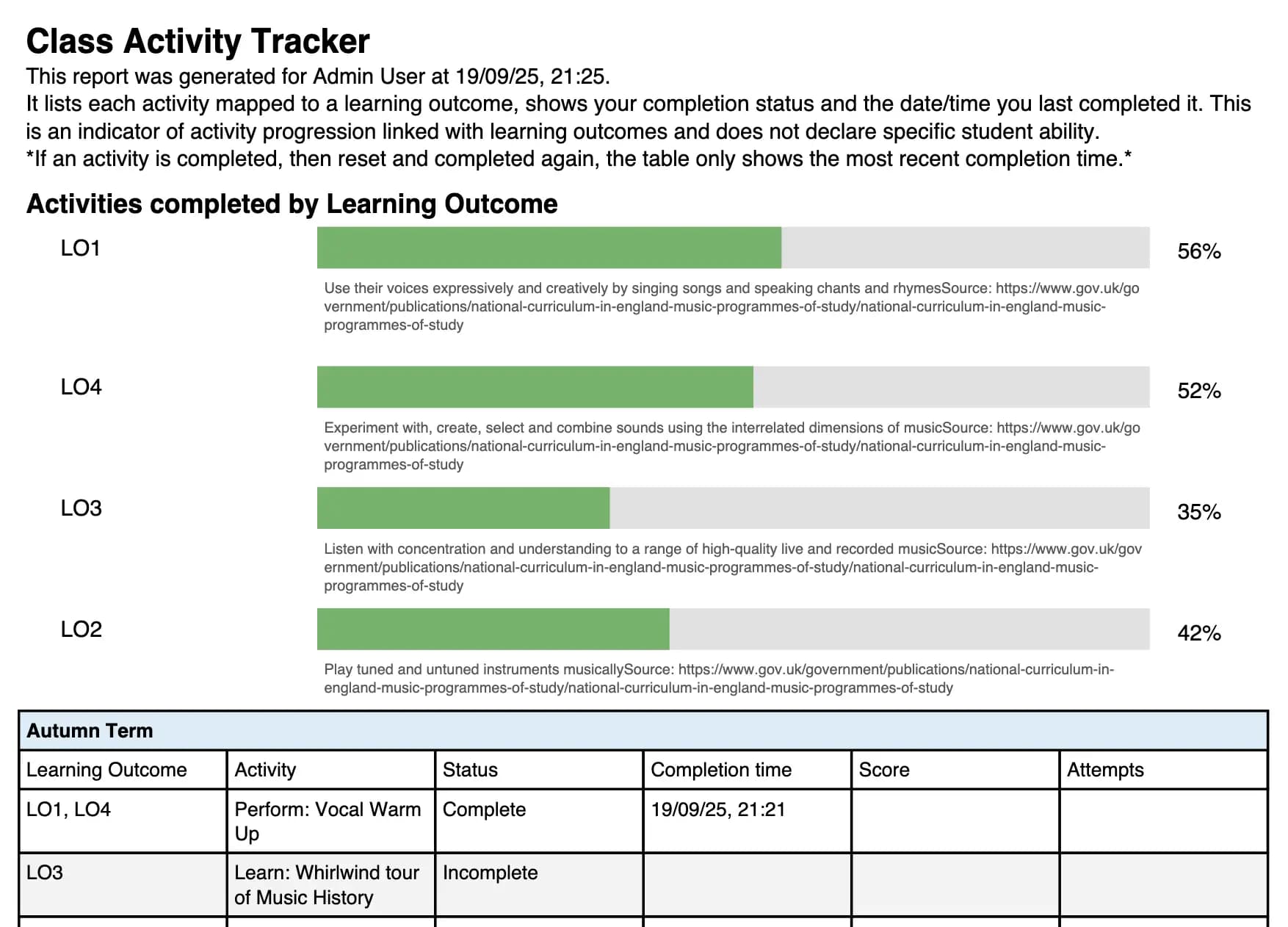 Kidstrument activity and assessment screenshot