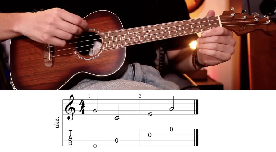 Class ensemble playing ukuleles and singing New Orleans Stomp