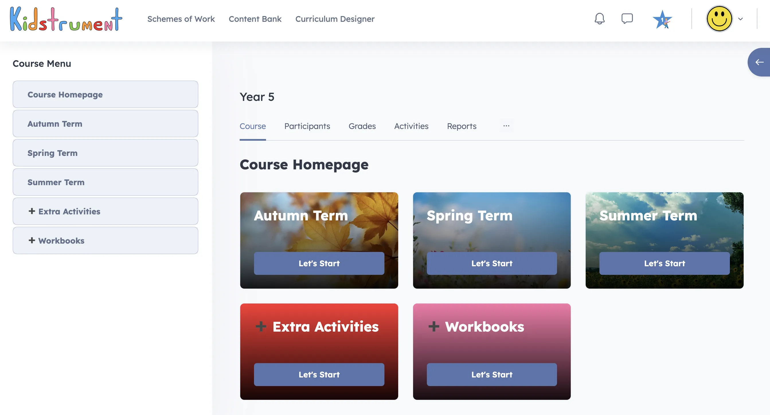 Year 5 Rock and Funk long-term curriculum tiles showing repeated strands across the year