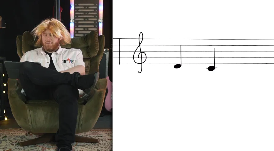 Staff notation with minor pentatonic patterns and interval examples for Year 6