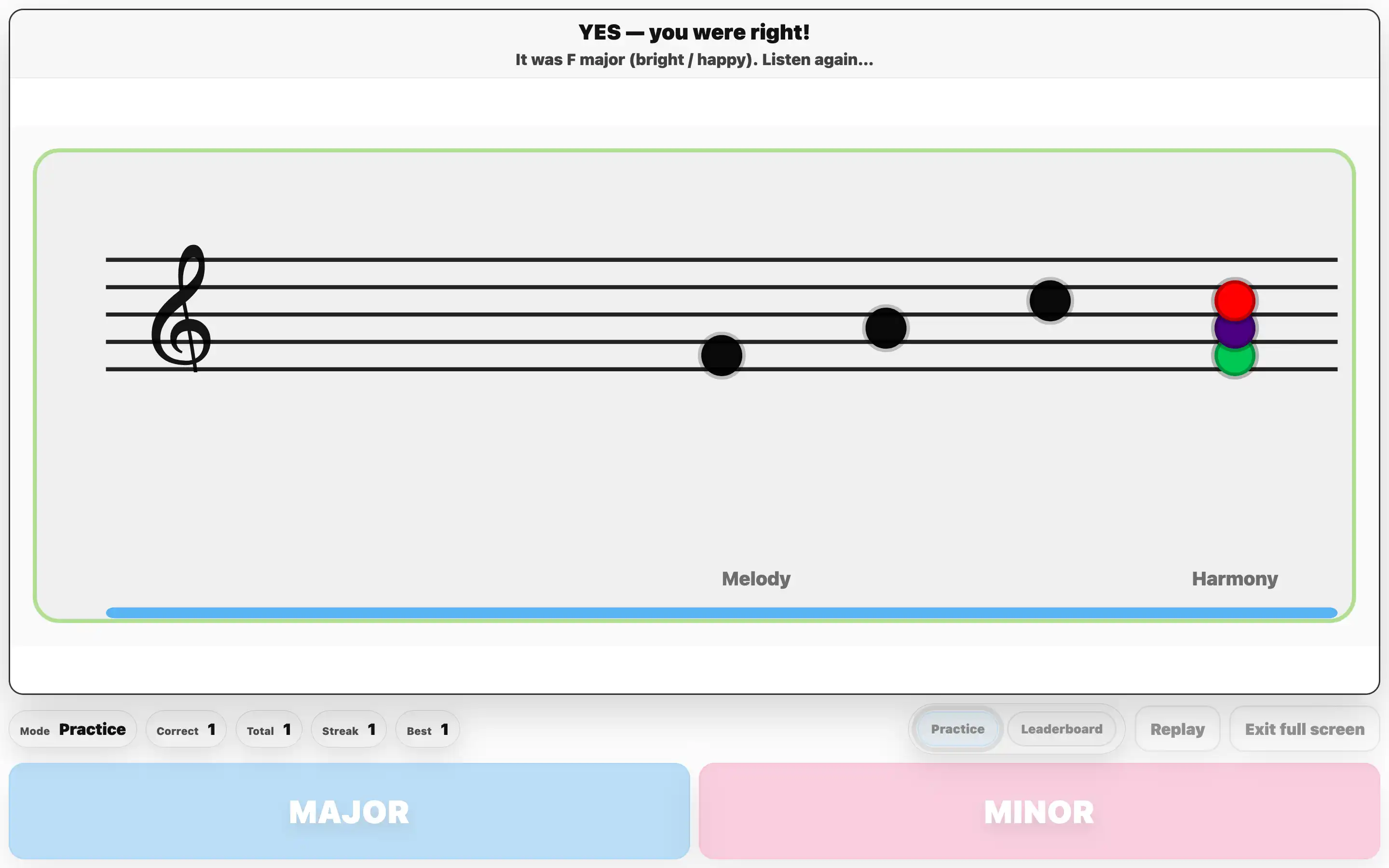Quickfire Chords major or minor ear training game